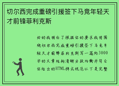 切尔西完成重磅引援签下马竞年轻天才前锋菲利克斯 切尔西完成重磅引援签下马竞年轻天才前锋菲利克斯